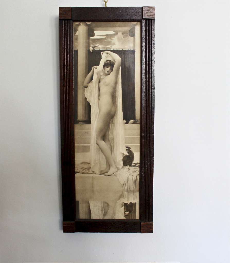 An original period framed print of the pre raphaelite painting by Frederick Leighton in period oak f