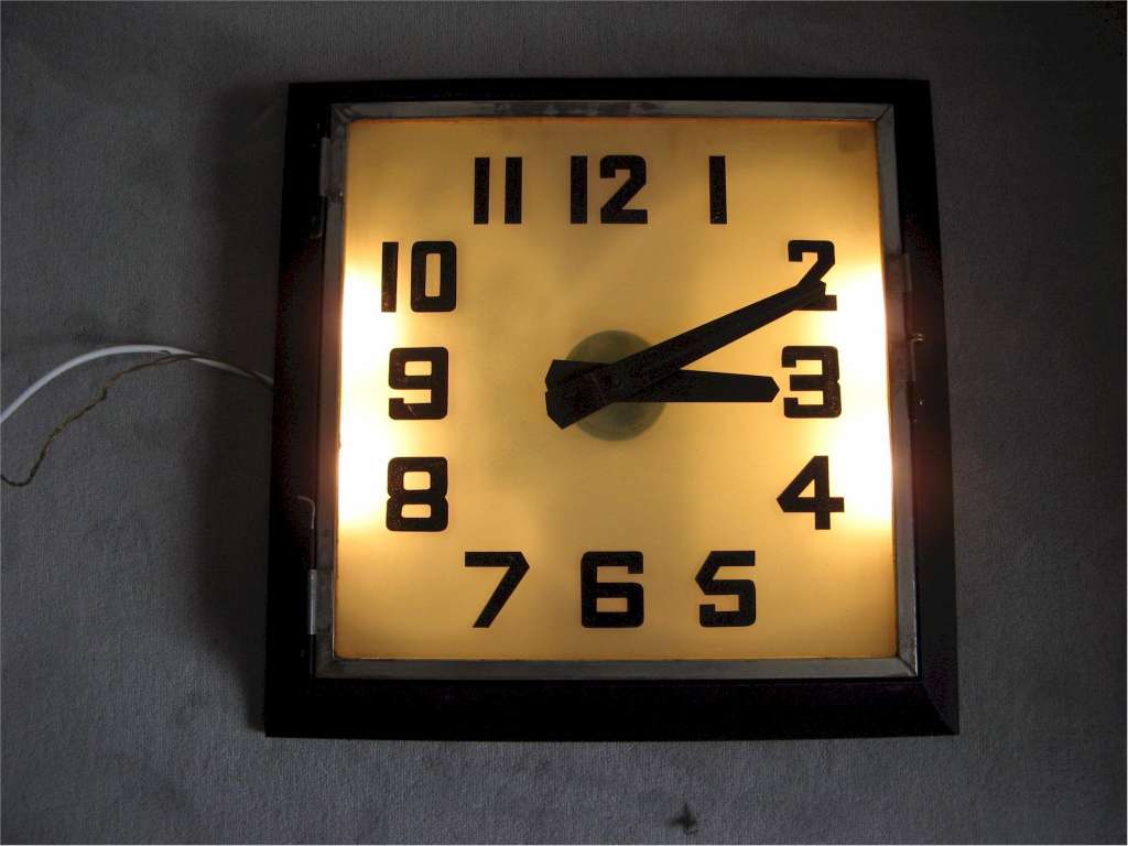 Art Deco REX Cinema clock with frosted illuminated glass dial