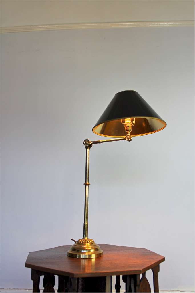 Edwardian adjustable library lamp in brass