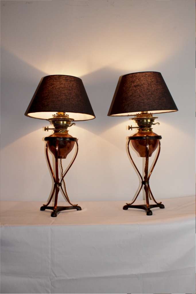 Pair of arts and crafts table lamps by W.A.S Benson