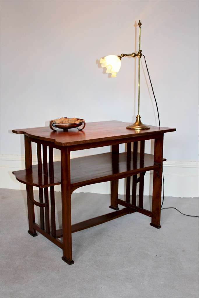 Arts and Crafts tea table by Liberty & Co in mahogany illustrated in the studio c1906 designed by Le