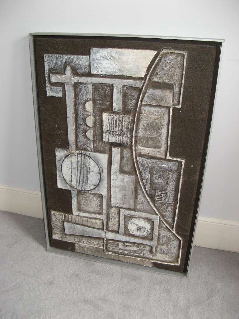  abstract plaster relief framed picture signed Betty D Shadwell 1974