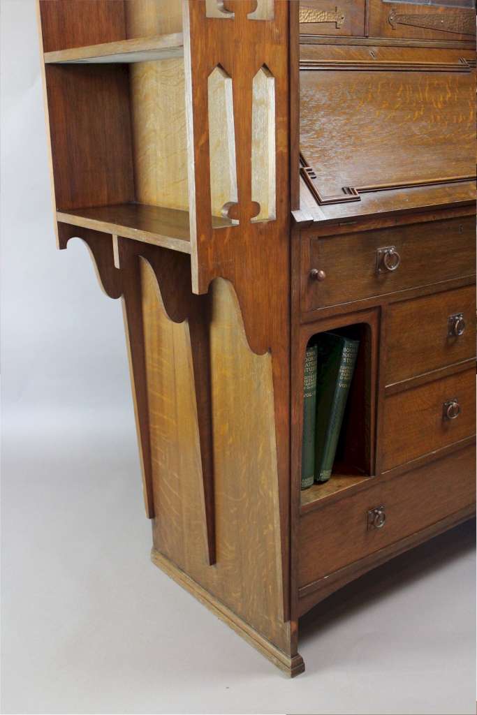 Arts and Crafts oak bureau bookcase