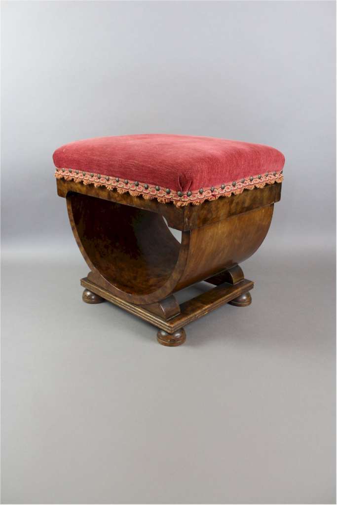 Art Deco stool in burr walnut