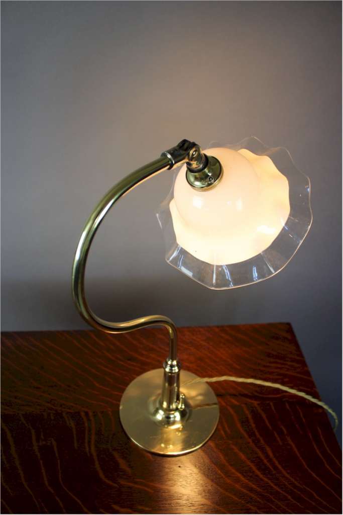 Brass table lamp with white shade c1915