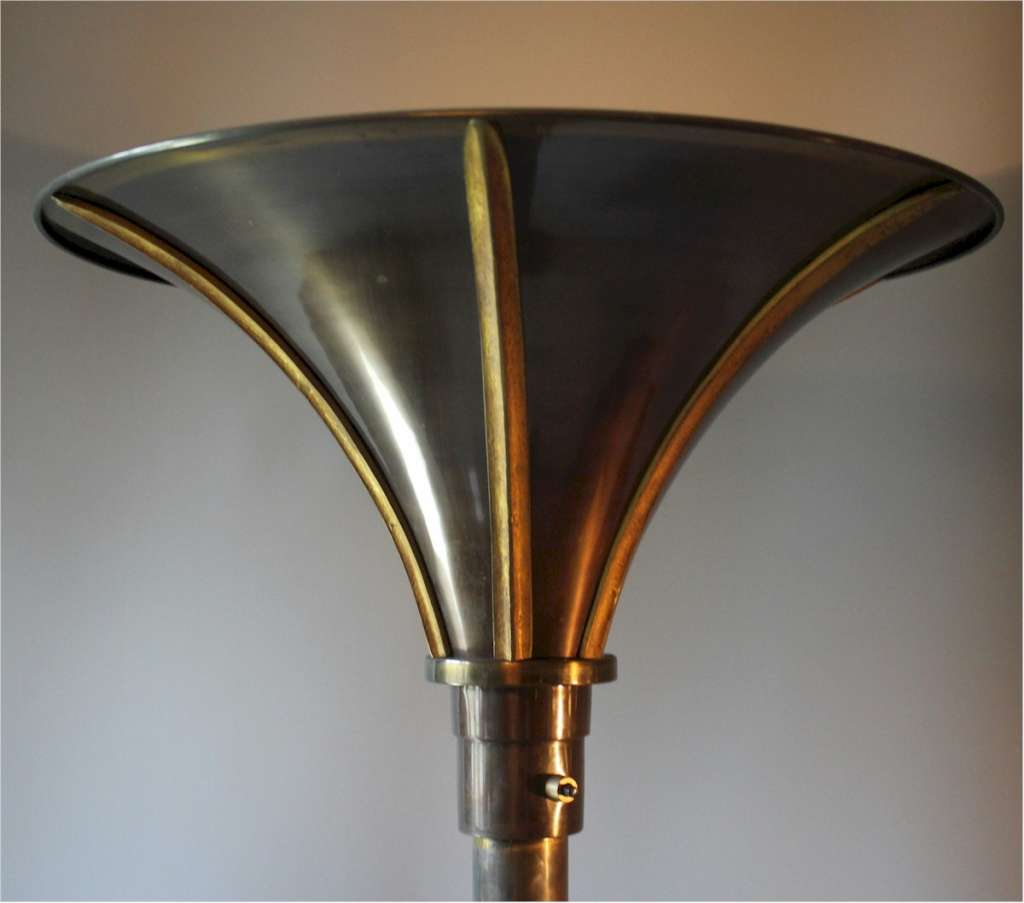 Art Deco bronzed uplighter floor lamp