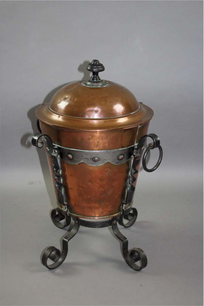 Arts and Crafts copper and iron coal bin. c1900