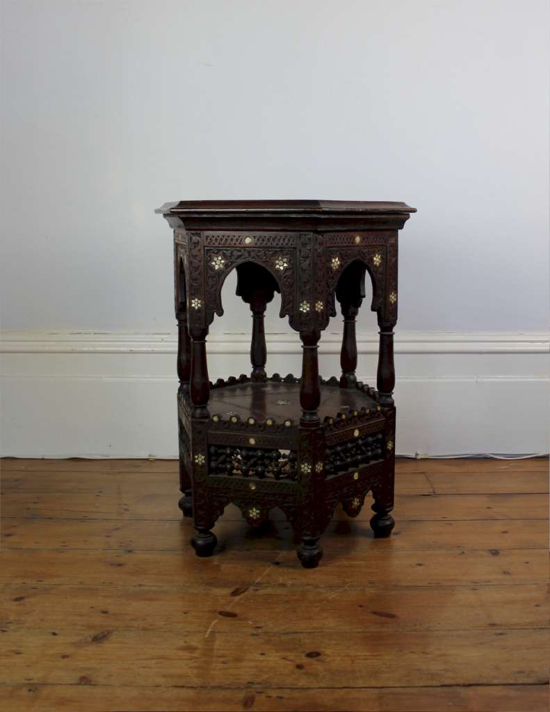 Antique Moorish , Eastern occasional table with bone inlay