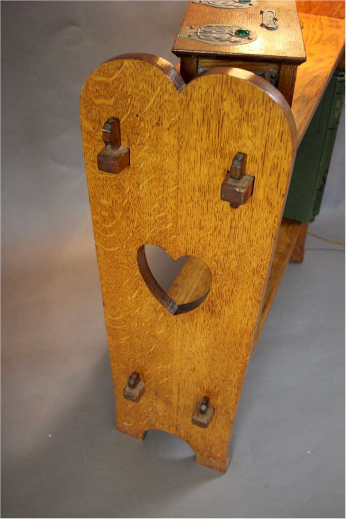 Arts and Crafts pegged  heart cut out side / book table c1900