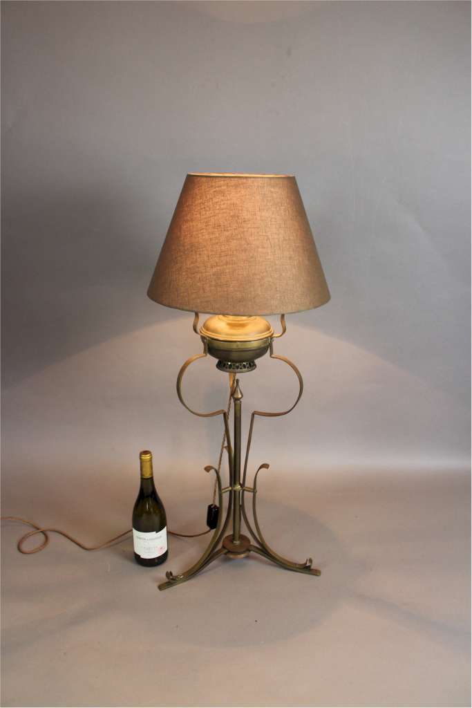 Large Victorian converted brass oil lamp