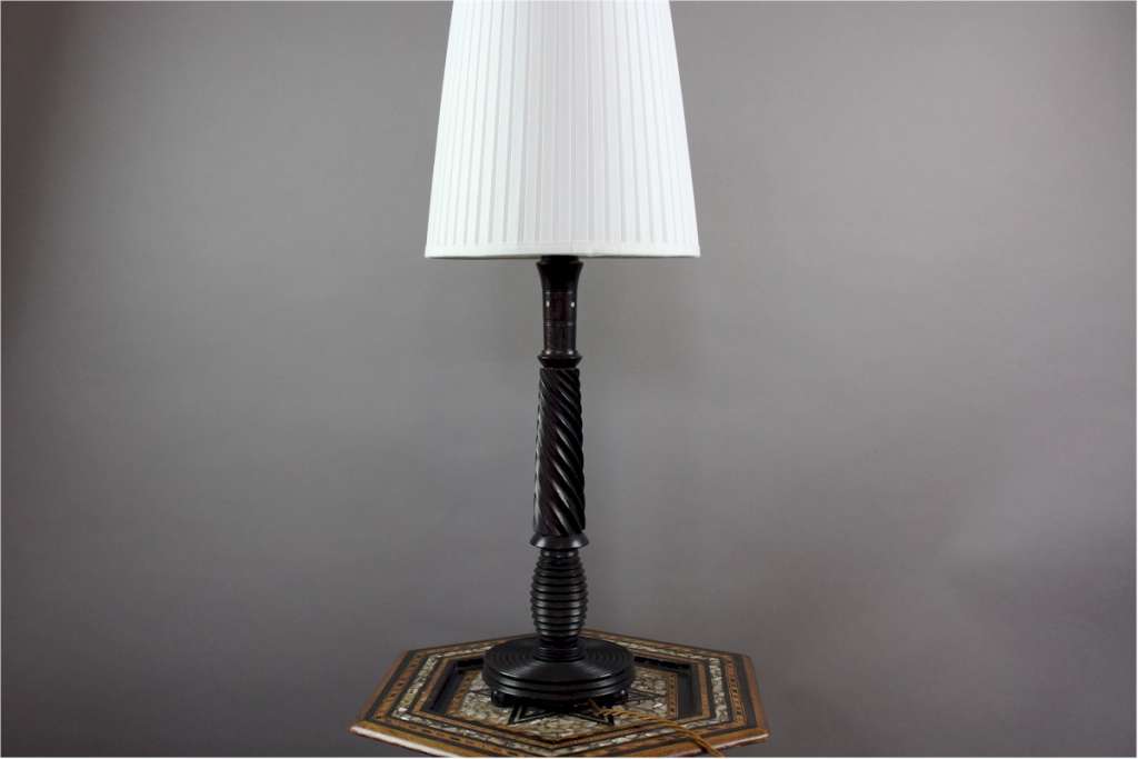 Good quality turned solid Macassar ebony table lamp
