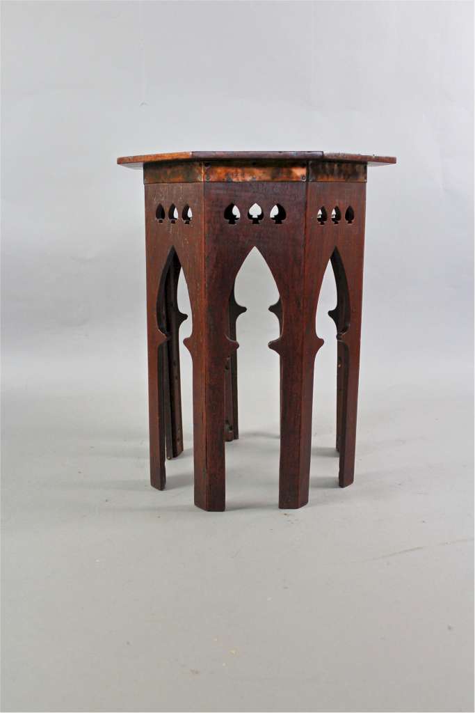 Moorish arts and crafts oak occasional / lamp table