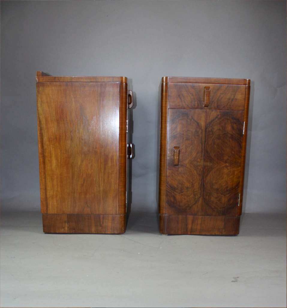 Pair of art deco burr walnut bedside cabinet. c1930's