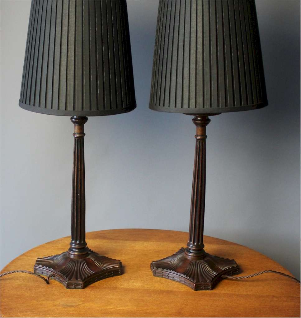 pair of mahogany table lamps