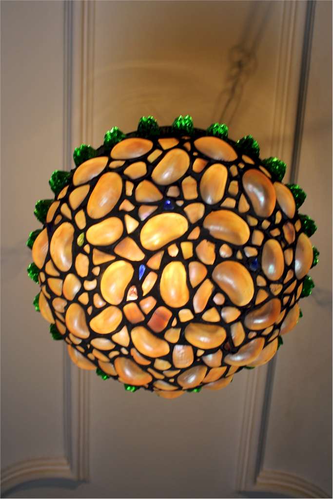 Lovely 1920's hanging ceiling light with shells and coloured glass