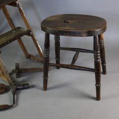 Vintage Elm kitchen / industrial stool with cut out hand grip c1920's