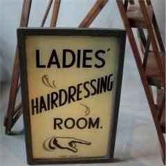 Ladies Hairdressing Room white opaline glass sign