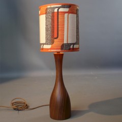 Seventies teak table lamp with period shade