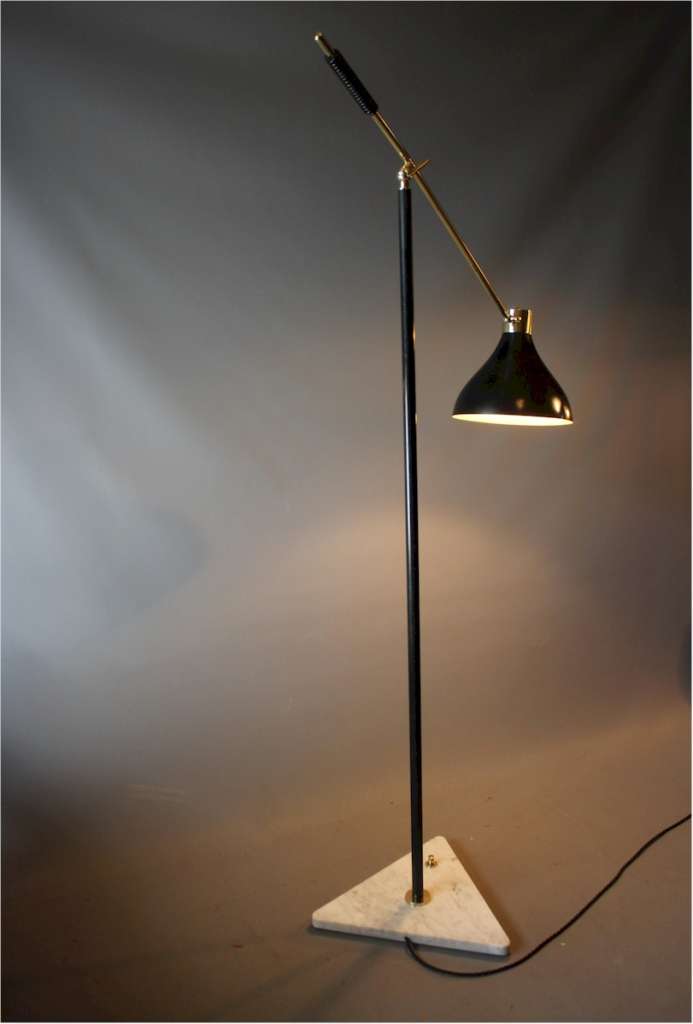 Stilnovo Floor Lamp Marble Base and a Brass Arm, 1950s