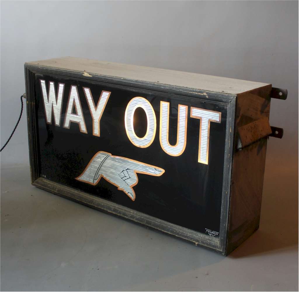 Early 20th century illuminated Way Out sign by Franco W1