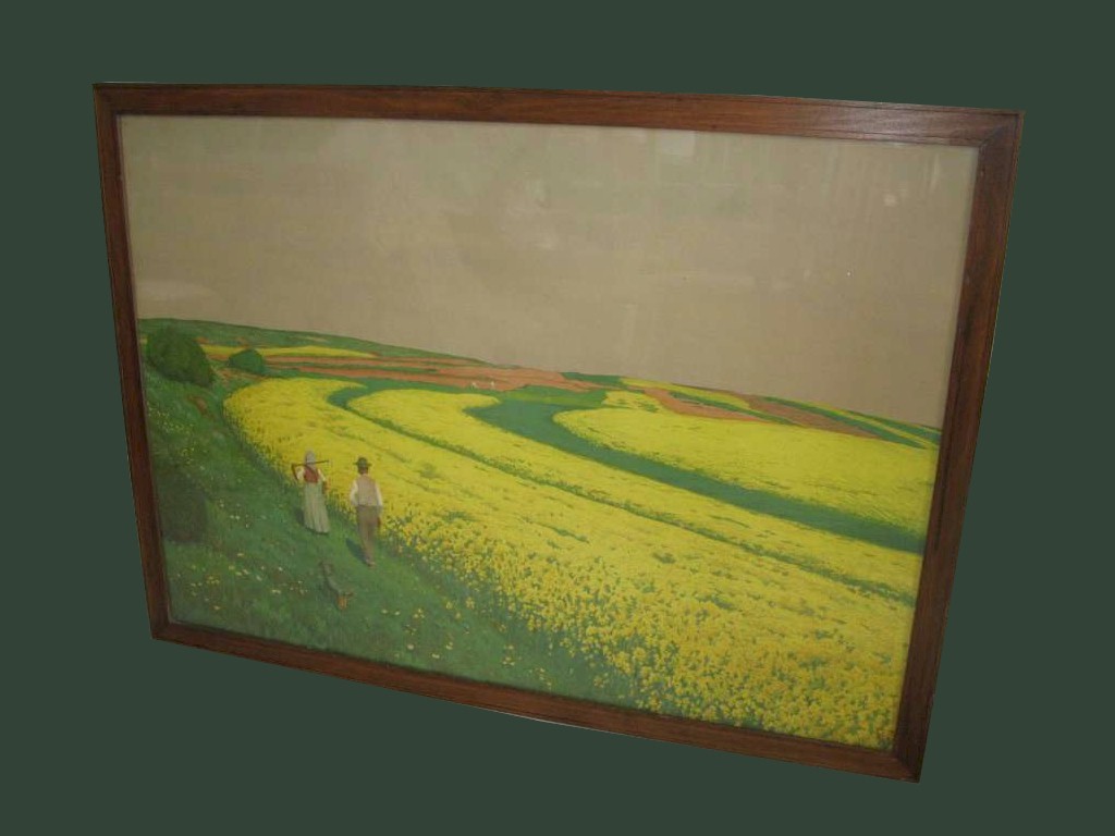 Retailed through Heals in the 1930's a framed print of a yellow field