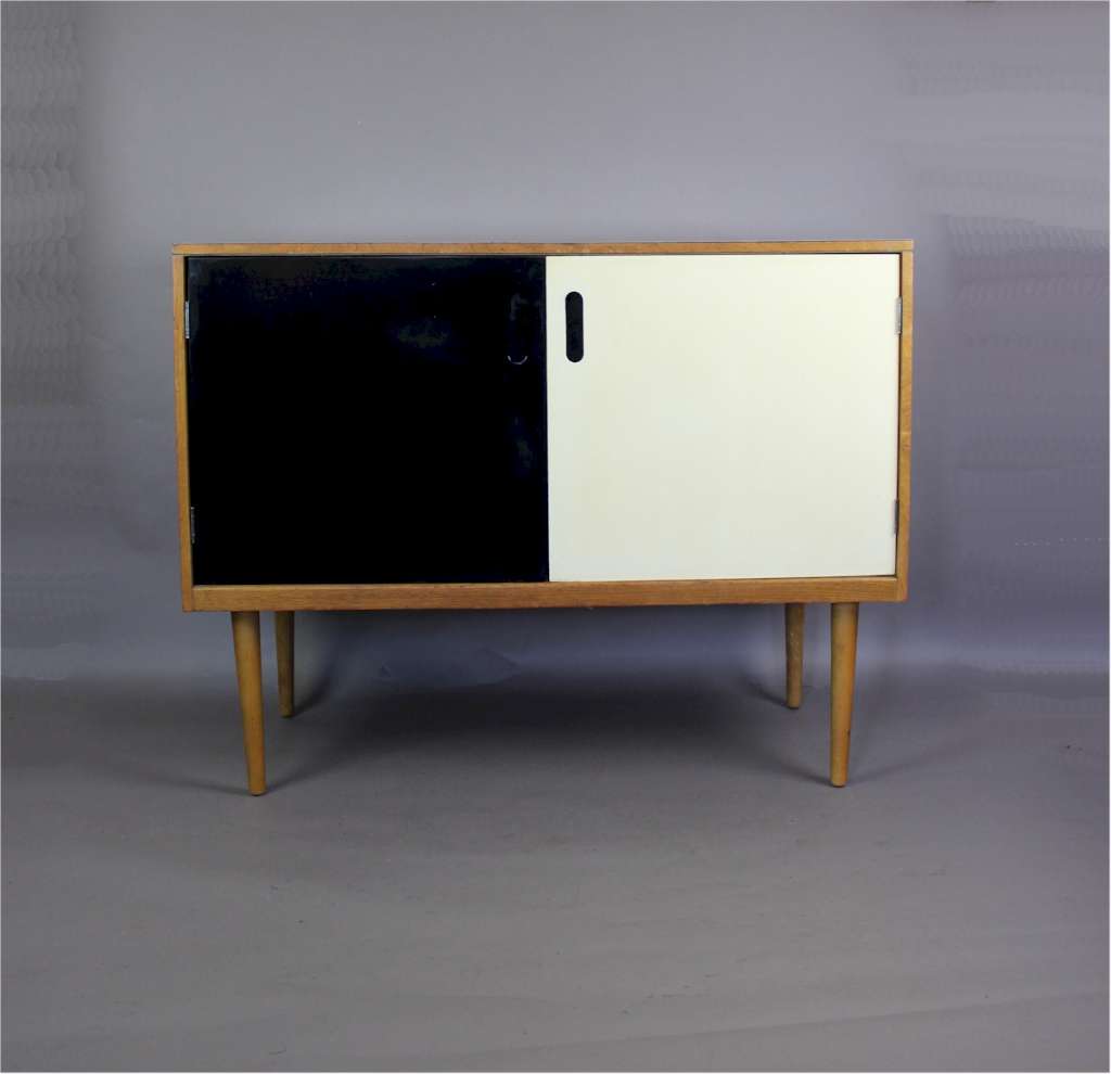 1950's mid-century Formica topped sideboard with black and white doors