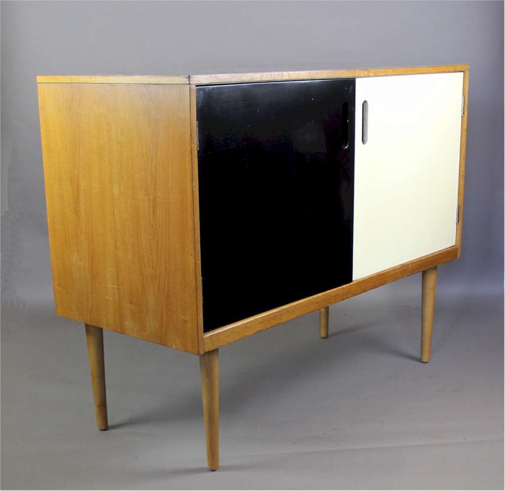 1950's mid-century Formica topped sideboard with black and white doors