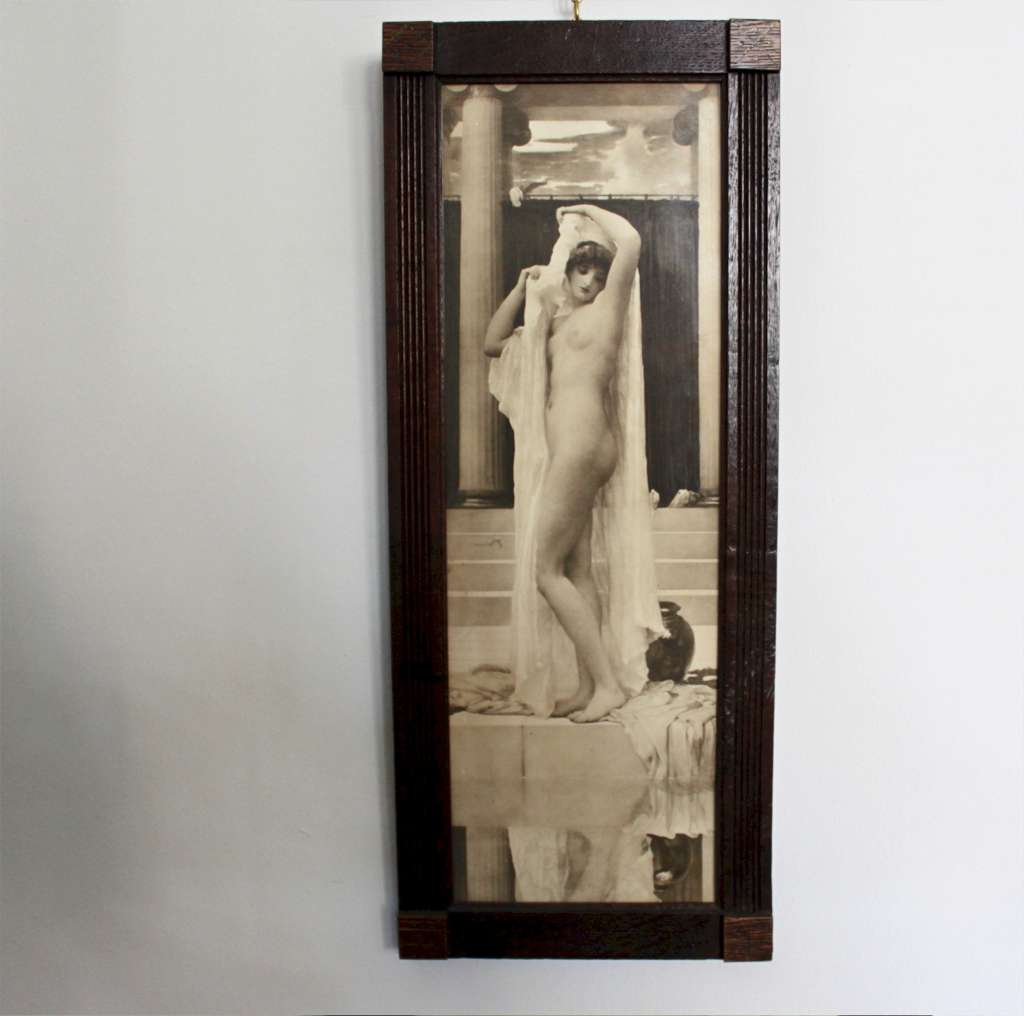 An original period framed print of the pre raphaelite painting by Frederick Leighton in period oak f
