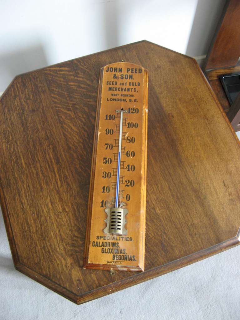 Large old wooden thermometer advertising John Peed seeds