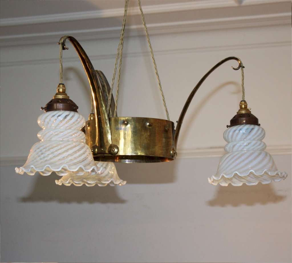 Arts and Crafts ceiling lamp vaseline shades