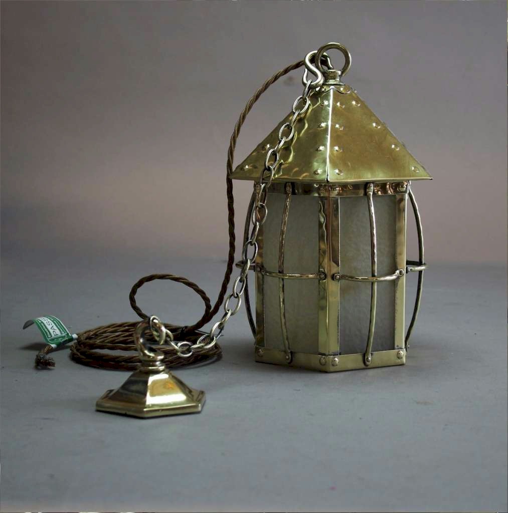 Arts and Crafts caged brass hall lantern