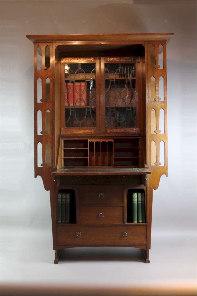 Arts and Crafts oak bureau bookcase