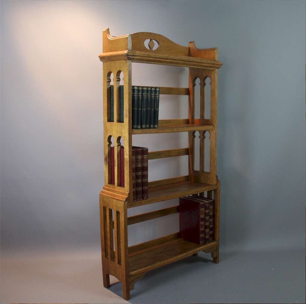 Arts & Crafts oak bookcase with Gothic arches