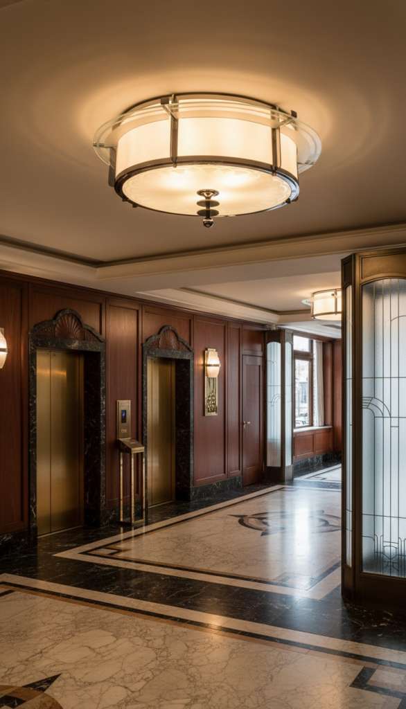 Art Deco chrome and glass ceiling light