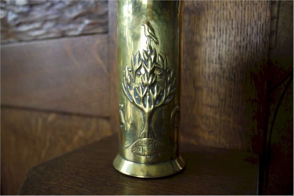 Arts and Crafts brass vase KSIA Glasgow