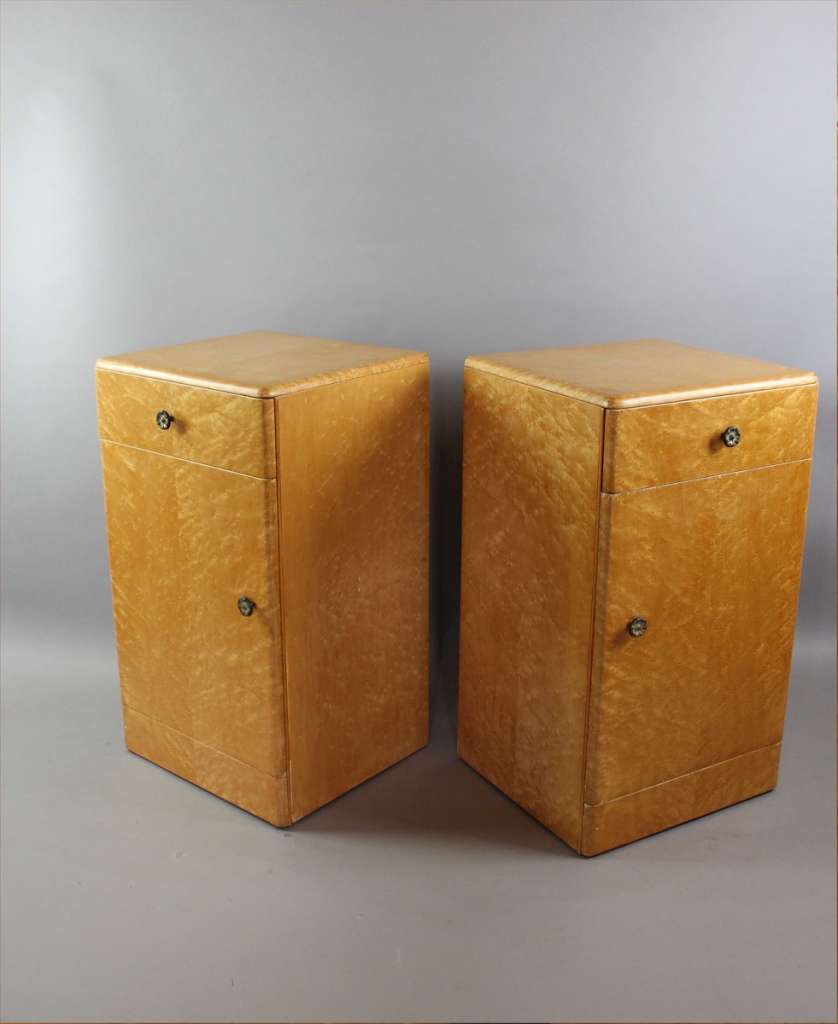 Art Deco birds Eye Maple pair of bedside cabinets