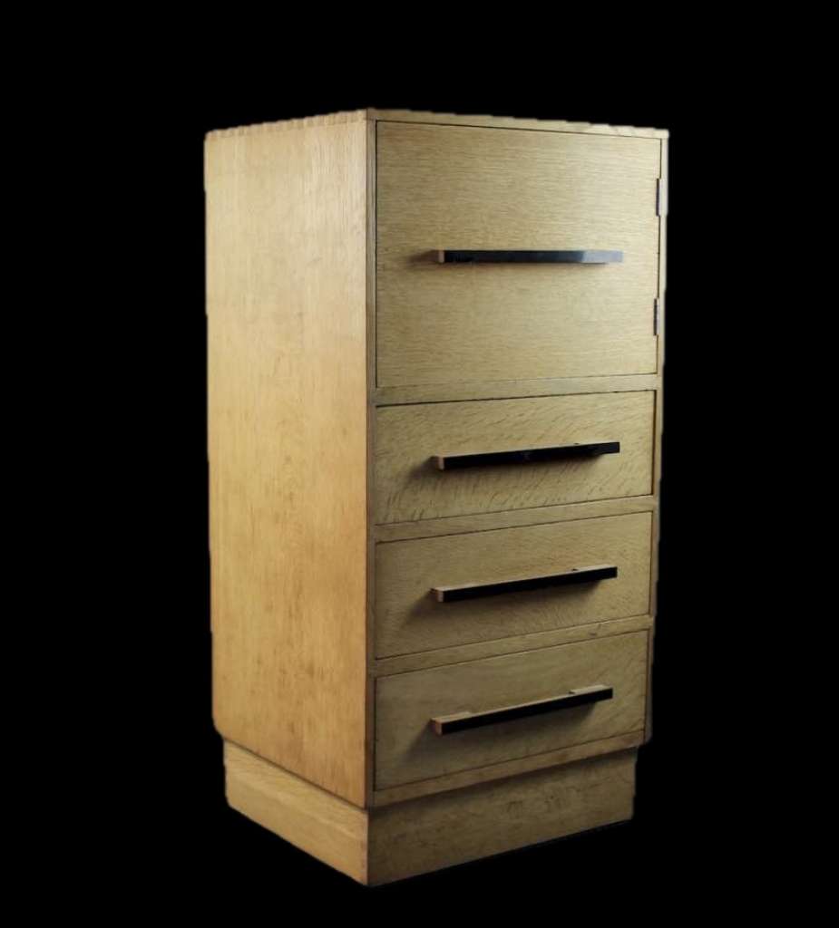 Modernist oak tallboy probably Bowman Bros
