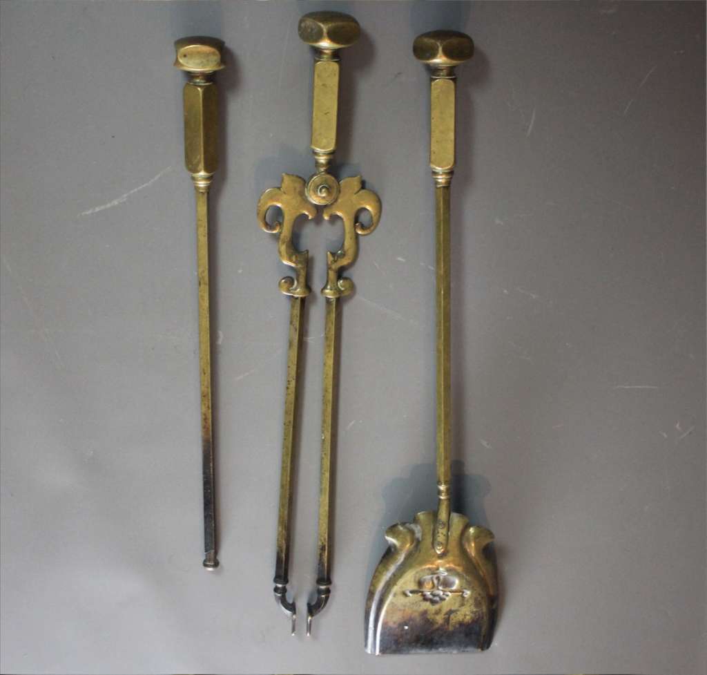 Set of Nouveau brass fire tools