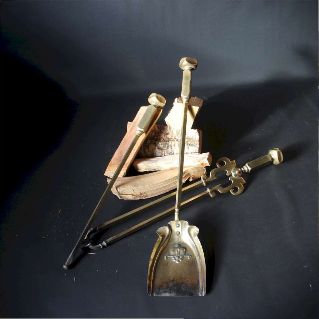 Set of Nouveau brass fire tools