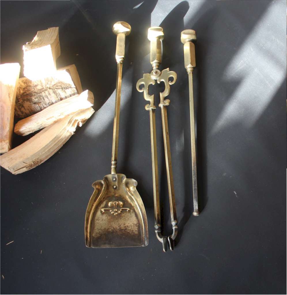 Set of Nouveau brass fire tools