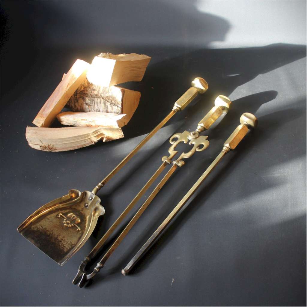 Set of Nouveau brass fire tools