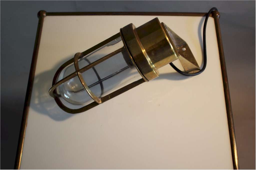 Pair of brass marine bulkhead lamps