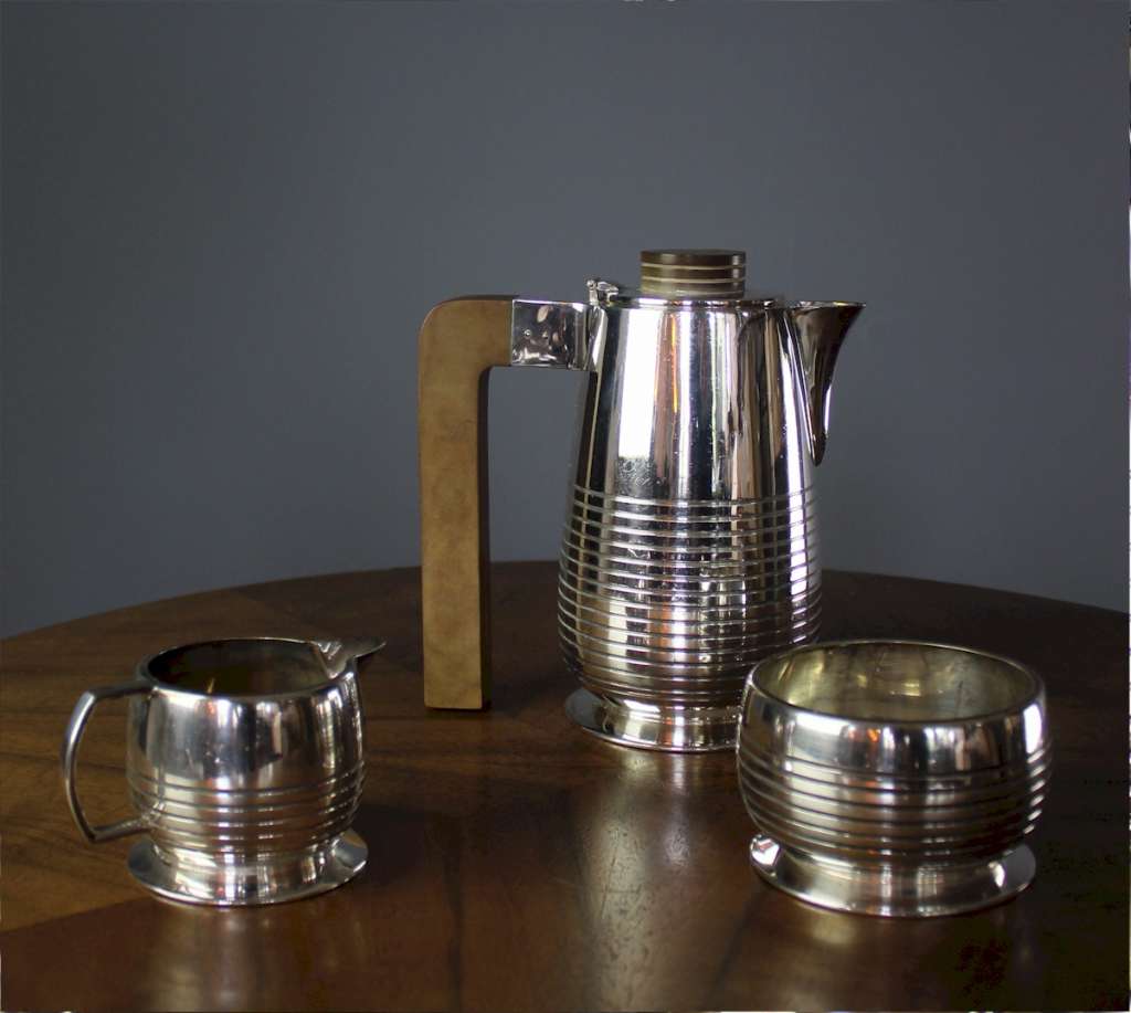 Art Deco Silver Plated coffee set Cardinal. Marked Cardinal Plate
