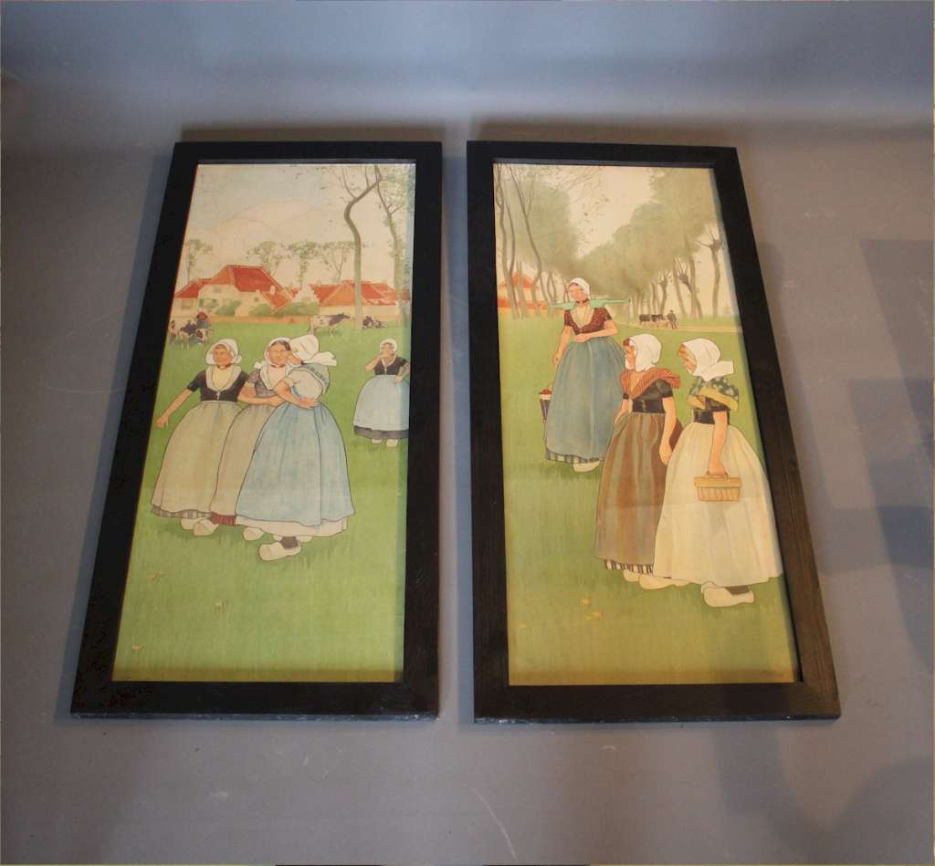 Pair of arts and crafts nursery lithographs by H Cassiers