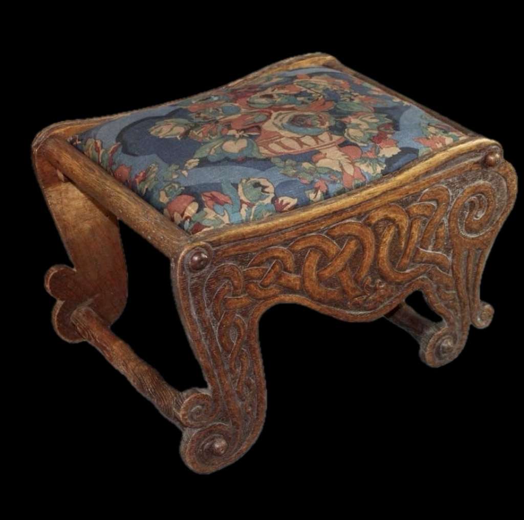 Celtic carved arts and crafts stool .Fivemiletown