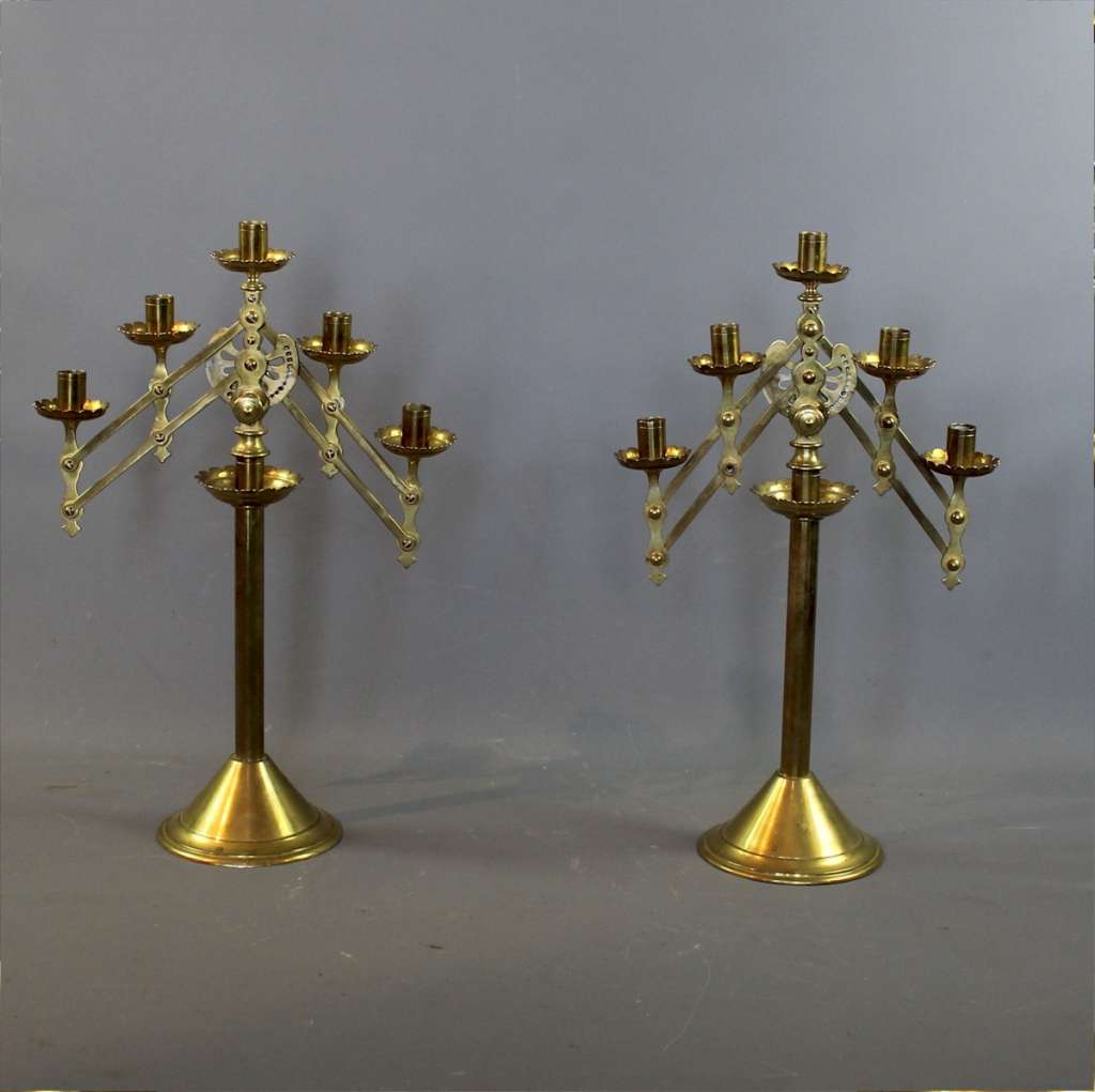 Victorian pair of  brass ecclesiastical adjustable candlesticks