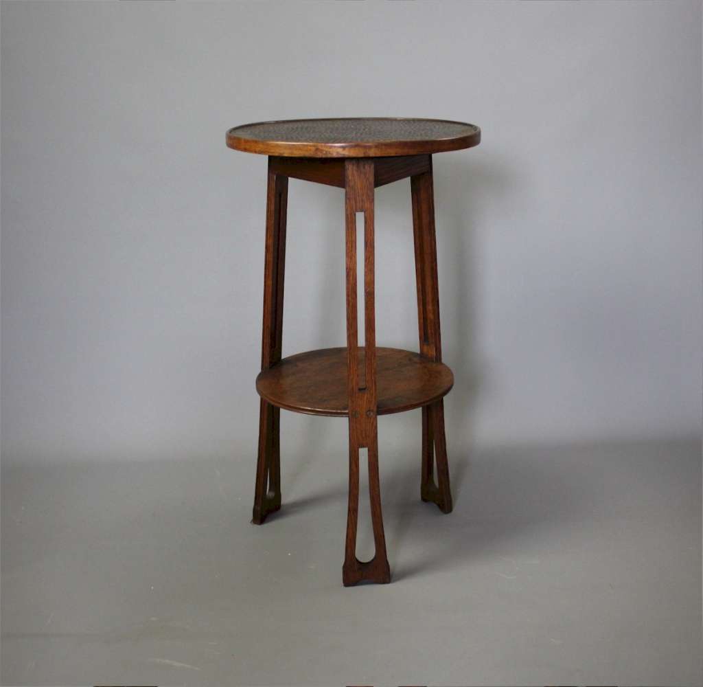 oak arts and crafts copper topped occasional table