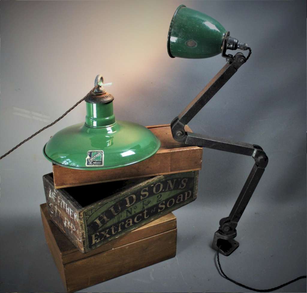 Crysteel iconic green enamel factory lamp shade by Benjamin