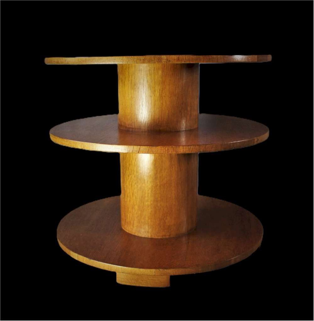 Art Deco three tier Drum table in oak