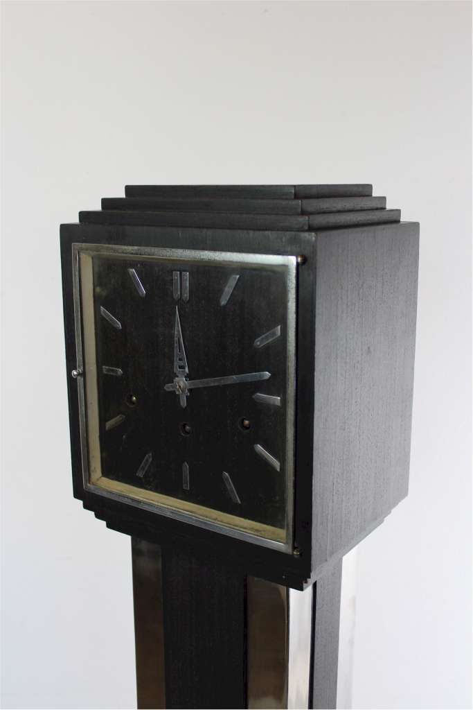 Art Deco grandmother clock in black and chrome c1930's